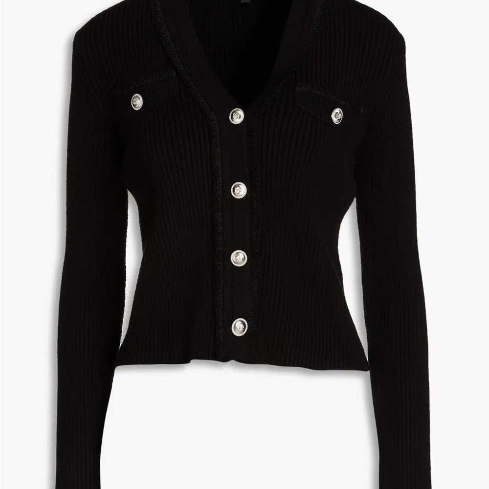 Maje Black Ribbed Cardigan with Silver Buttons - Picture 2 of 15